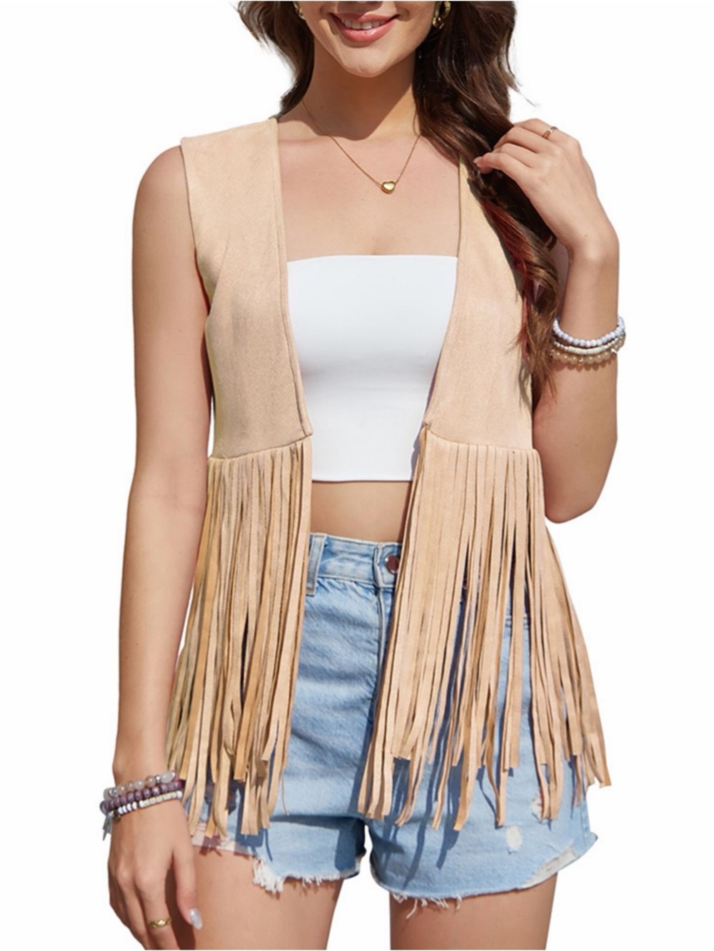 Khaki Suede Fringe Vest - Boho Chic